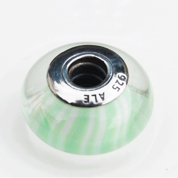 PANDORA Authentic Murano Glass Light Green Candy Stripe Charm - Picture 2 of 6